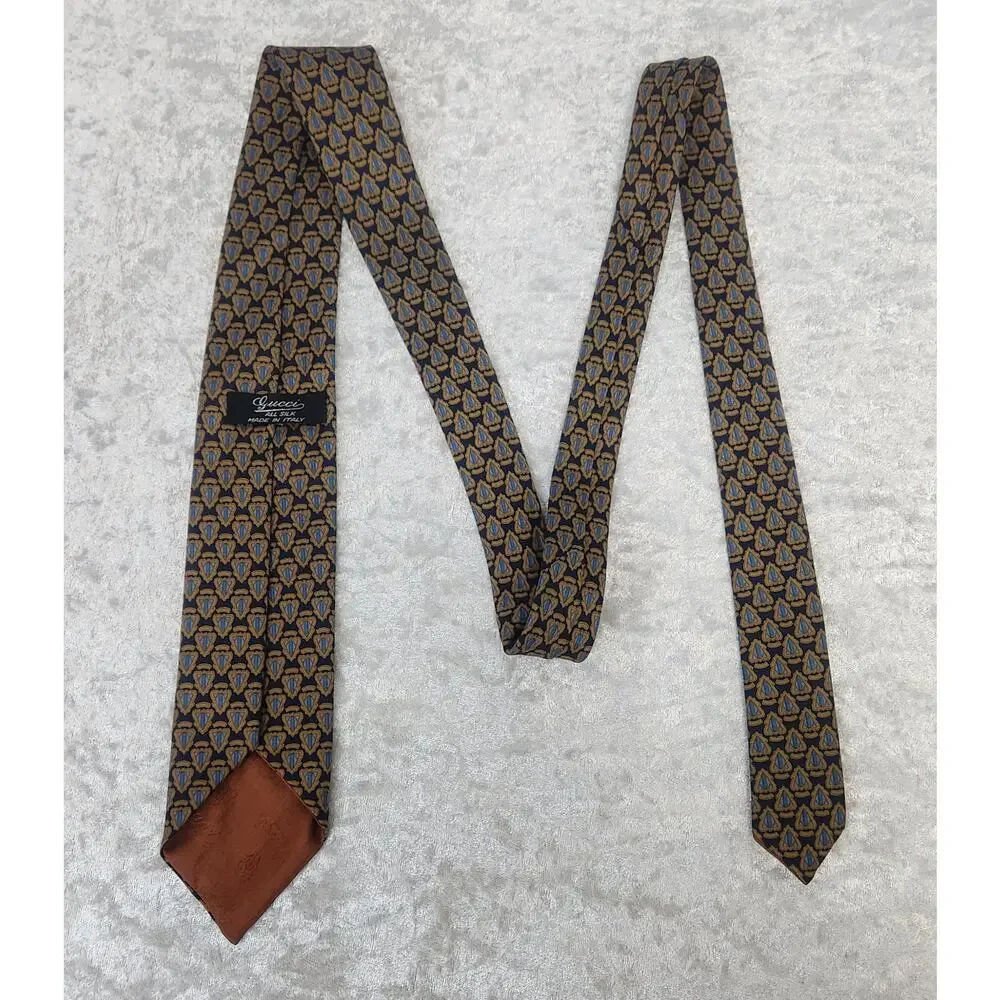 Authentic GUCCI Mens Blue & Gold Tie-100% Silk